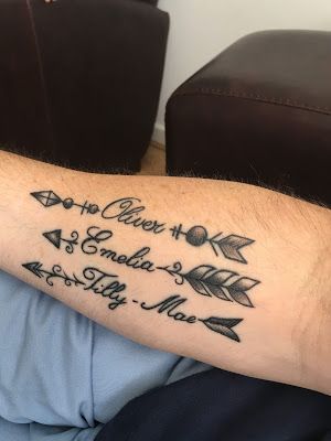 Arrow with baby name tattoo