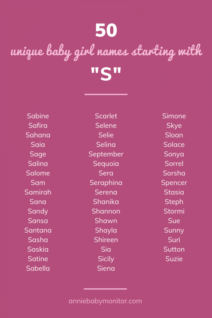 50 unique baby girl names starting with S